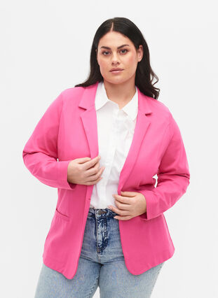 Enkel blazer med knapp, Shocking Pink, Model image number 0