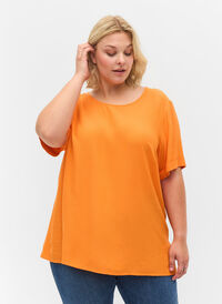 Kortärmad blus i viskos, Orange Peel, Model
