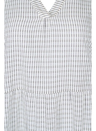 Mönstrad bomullsklänning med 3/4-ärmar och smock, White Check, Packshot image number 2