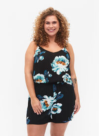 Löst sittande shorts i viskos, Black Big Flower, Model