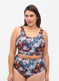 Bikinitrosa med hög midja och prickar, Deep Tropical Print, Model
