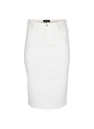 Knälång jeanskjol med slits, White, Packshot image number 0