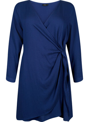 Långärmad viskosklänning med omlottlook, Medieval Blue, Packshot image number 0