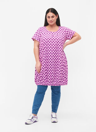 Kortärmad bomullsklänning med mönster, Graphic Color, Model image number 2