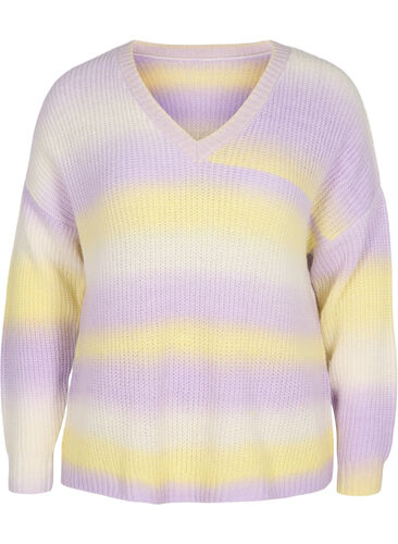 Randig tröja med v-ringning, Lavender Comb., Packshot image number 0