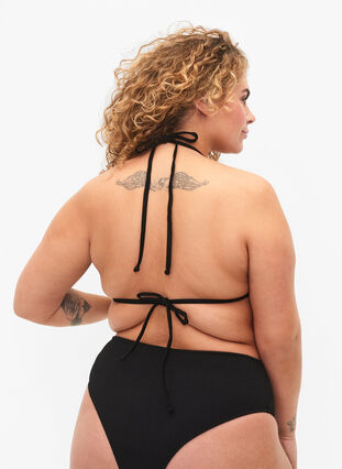 Trekantsbikini-bh med crepe-struktur, Black, Model image number 1