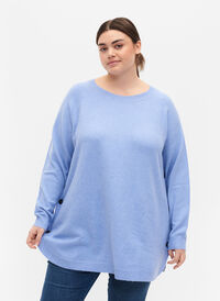 Stickad tröja med knappdetaljer, Lavender Lustre, Model