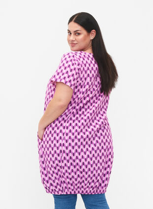 Kortärmad bomullsklänning med mönster, Graphic Color, Model image number 1