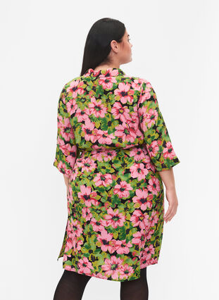 Skjortklänning i viskos med blommönster, Pink G. Flower AOP, Model image number 1