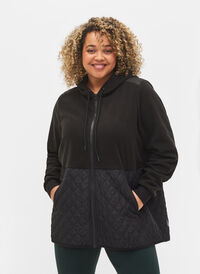 Sportjacka med teddy och quiltat material, Black, Model