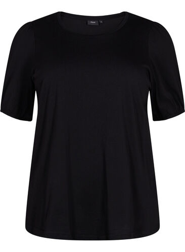 T-shirt i bomull med 2/4-ärmar, Black, Packshot image number 0