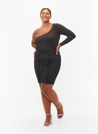 Kroppsnära kjol med snörning, Black, Model