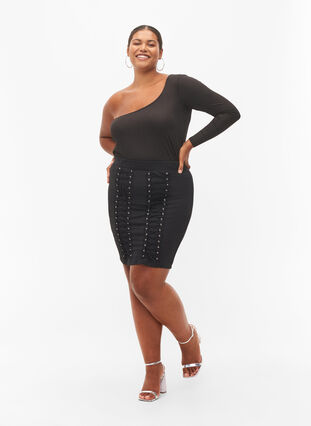 Kroppsnära kjol med snörning, Black, Model image number 0