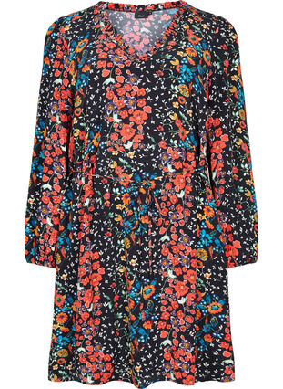 Blommig klänning i viskos, Black Flower, Packshot image number 0