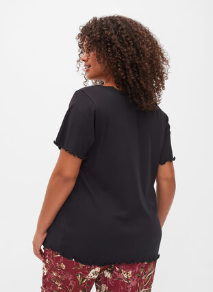 Kortärmad sovtröja med spetskant, Black, Model image number 1