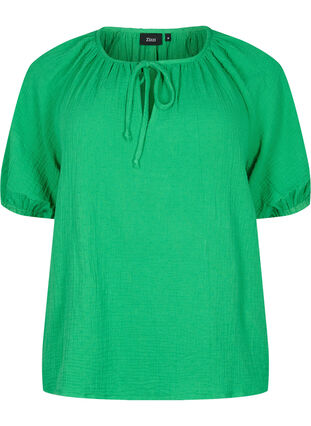 Bomullsblus med 1/2 ärmar, Bright Green, Packshot image number 0