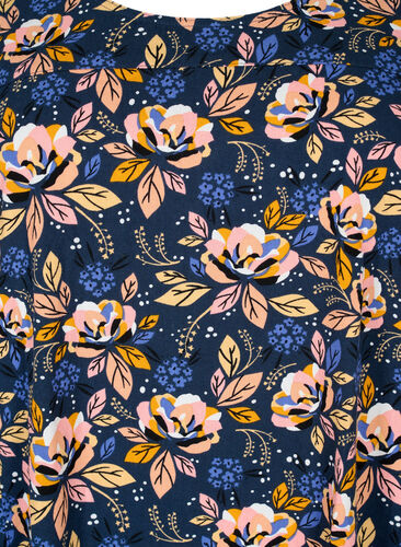 Kortärmad bomullsklänning med mönster, Blue Orange Flower, Packshot image number 2