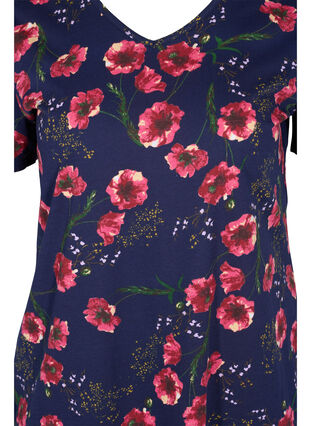 Kortärmad bomullsklänning med blommigt mönster, Night sky Red flower, Packshot image number 2