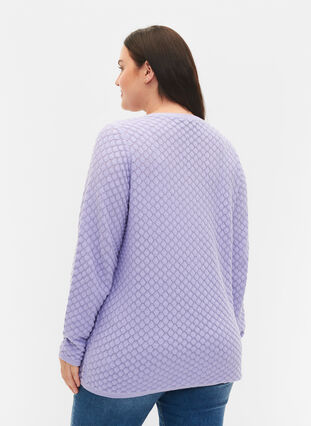 Stickad tröja med mönster och v-ringad hals, Lavender, Model image number 1