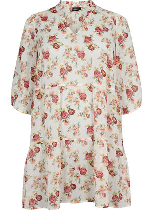 FLASH - Tryckt tunika med 3/4-ärmar, Off White Flower, Packshot image number 0