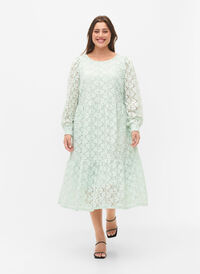 Spetsklänning med långa ärmar, Pastel Green , Model