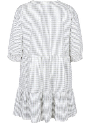 Mönstrad bomullsklänning med 3/4-ärmar och smock, White Check, Packshot image number 1