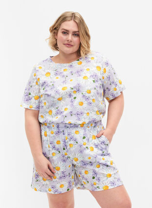 Löst sittande pyjamashorts med tryck, Lavender Blue AOP, Model image number 0