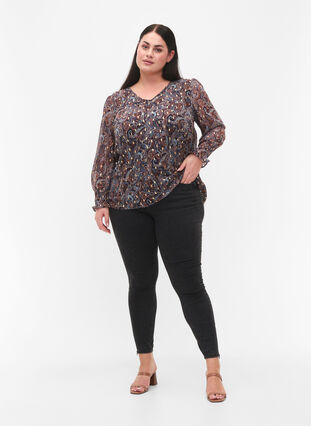 Paisleyblus med långa ärmar och v-ringad, Blue Paisley AOP, Model image number 2