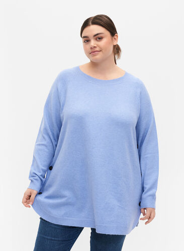 Stickad tröja med knappdetaljer, Lavender Lustre, Model image number 0