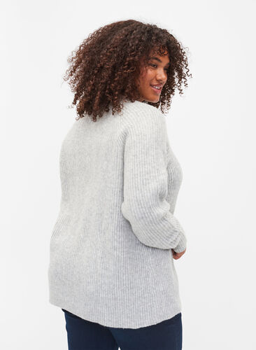 Melerad stickad tröja med pärlknappar, Light Grey Melange, Model image number 1