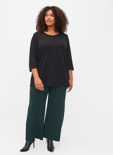 V-ringad blus med 3/4-ärmar, Black, Model image number 2