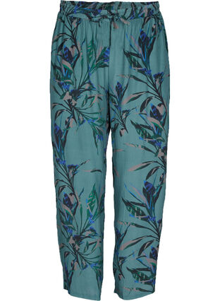 Byxor med lös passform i viskos med tryck, Sea Pine Leaf, Packshot image number 0