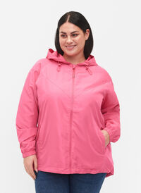 Kort jacka med huva och justerbar fåll, Hot Pink, Model