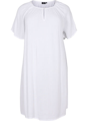 Kortärmad klänning i viskos, Bright White, Packshot image number 0