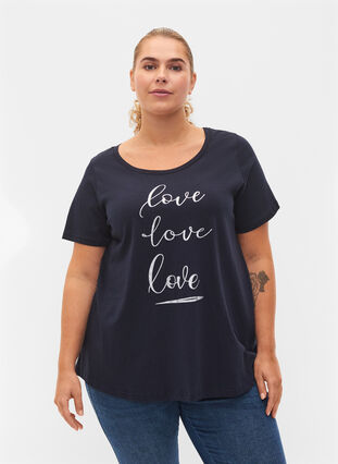 Kortärmad t-shirt i bomull med tryck , Night Sky Love Love, Model image number 0
