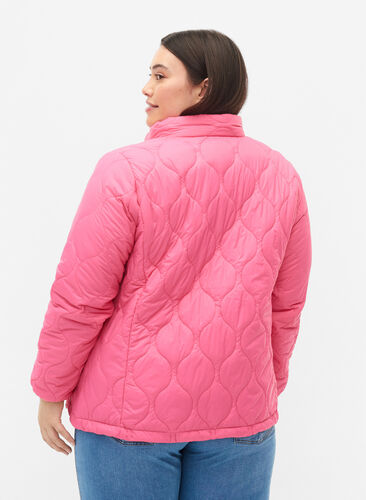 Quiltad jacka med dragkedja och fickor, Hot Pink, Model image number 1
