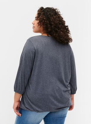 Melerad v-ringad blus, Navy Blazer Mélange, Model image number 1
