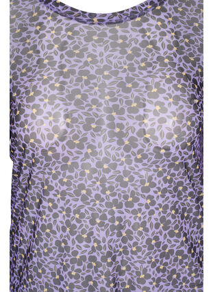 Blommig blus i mesh med kroppsnära passform, Purple AOP, Packshot image number 2