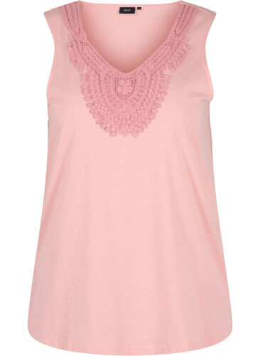 Topp med v-hals och spetsdetaljer, Rose Tan Mel., Packshot image number 0