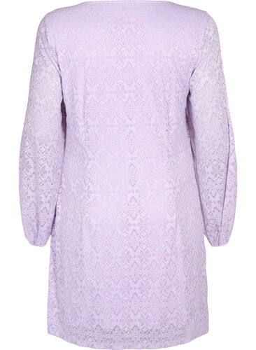 V-ringad klänning i spets med långa ärmar, Pastel Lilac, Packshot image number 1