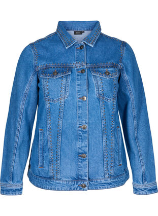 Jeansjacka med nitar, Blue denim, Packshot image number 0