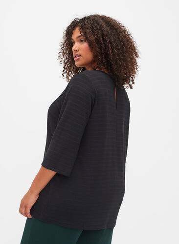 V-ringad blus med 3/4-ärmar, Black, Model image number 1
