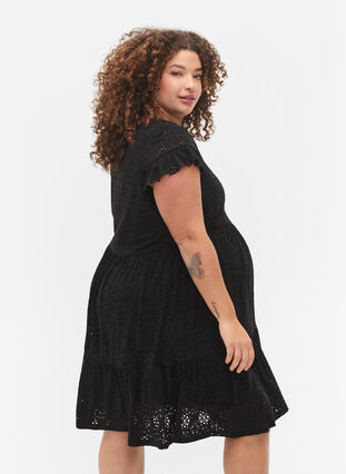 Klänning för gravida med broderi anglaise med amningsfunktion, Black, Model image number 1