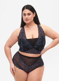 Spetstrosa med hög midja, Black w. blue lace, Model
