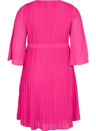 Plisserad klänning med 3/4-ärmar, Beetroot Purple, Packshot image number 1