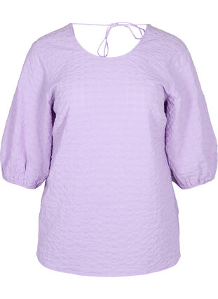 Strukturerad blus med 3/4 ärmar, Lavendula, Packshot image number 0