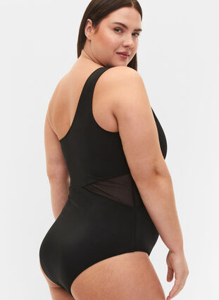 One-shoulder baddräkt med mesh, Black, Model image number 3