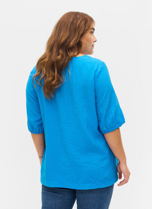 Blus med ballongärmar, Indigo Bunting, Model image number 1