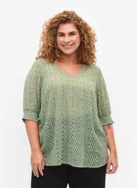 Prickig blus med halvlånga ärmar, Seagrass Dot, Model