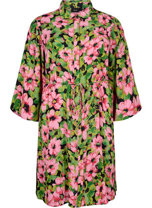 Skjortklänning i viskos med blommönster, Pink G. Flower AOP, Packshot image number 0